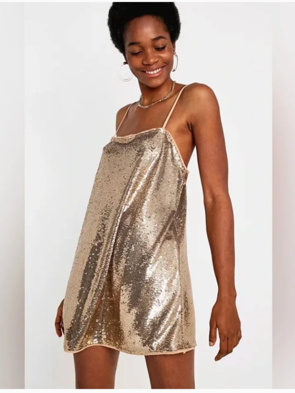 Free People Intimately Time to Shine Gold Metallic Sequin Mini Slip Dress
